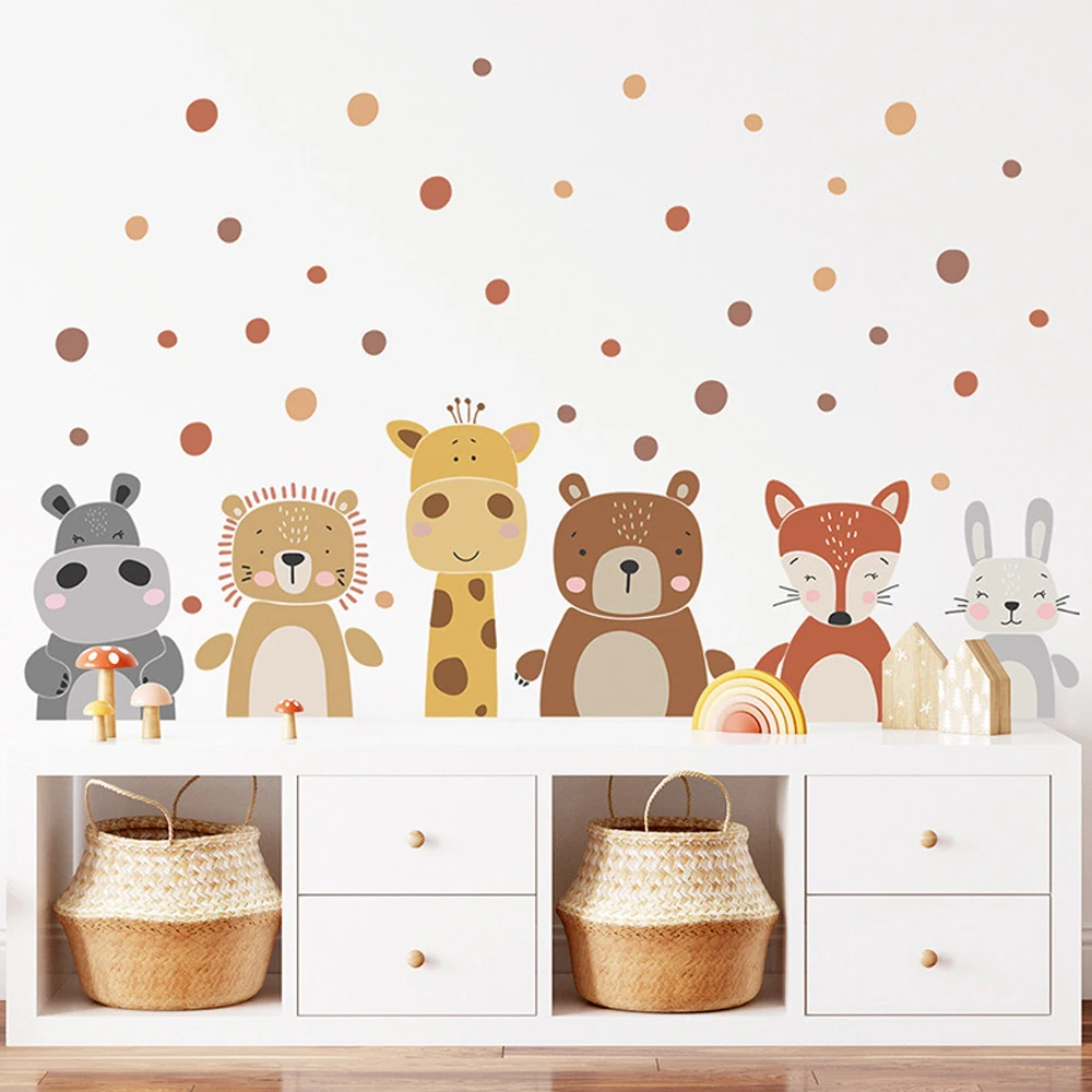 Baby Nursery Peel And Stick Wallpaper - Boho Sevimli Zürafa Ayı Hayvanlar Noktalar