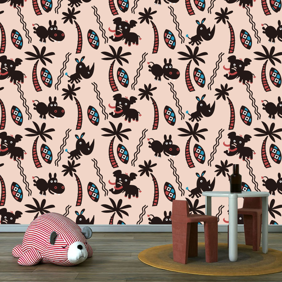 Baby Nursery Peel And Stick Wallpaper - Oturma Odası için Çizgi Film Desenli