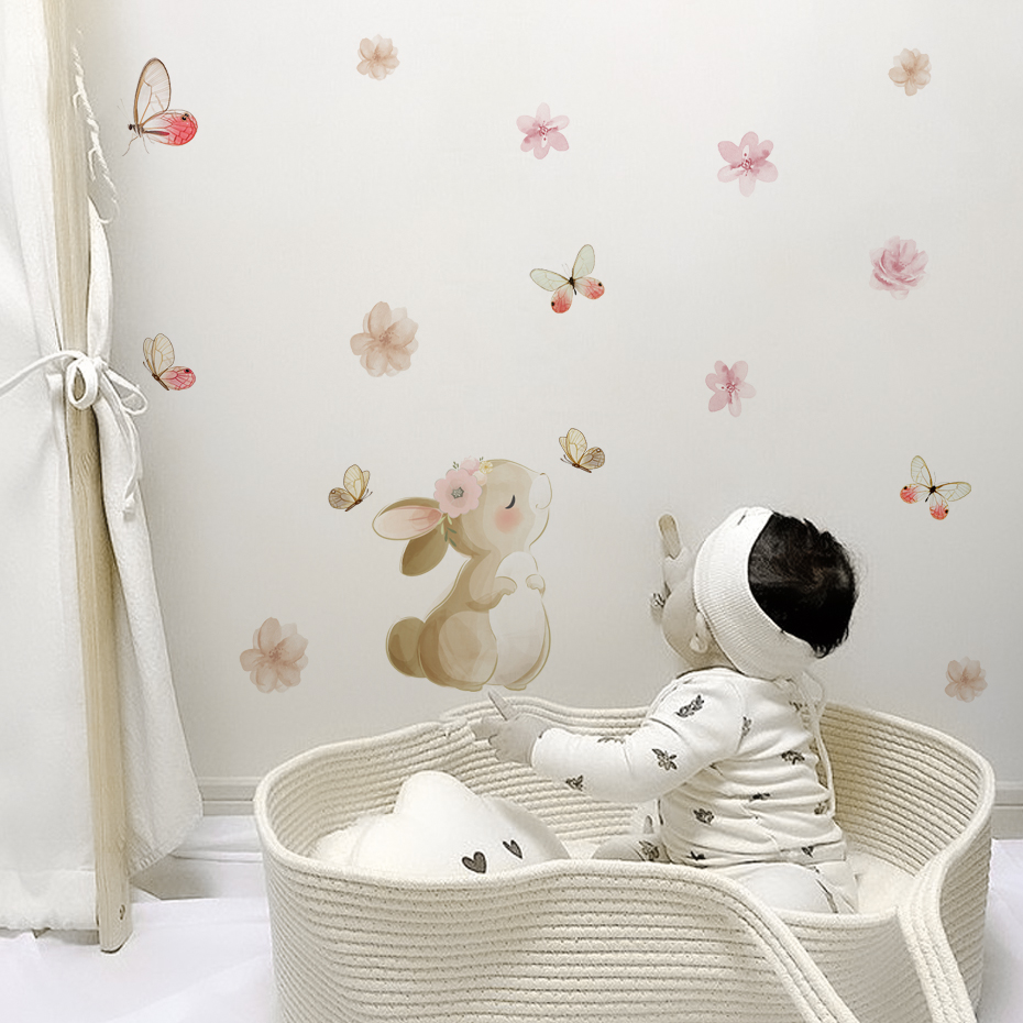 Karikatür Tavşan Çiçekler Kele - Baby Nursery Decor Girl incelemesi ve fiyatı